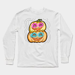 Scary Halloween pumpkin monster face head. Long Sleeve T-Shirt